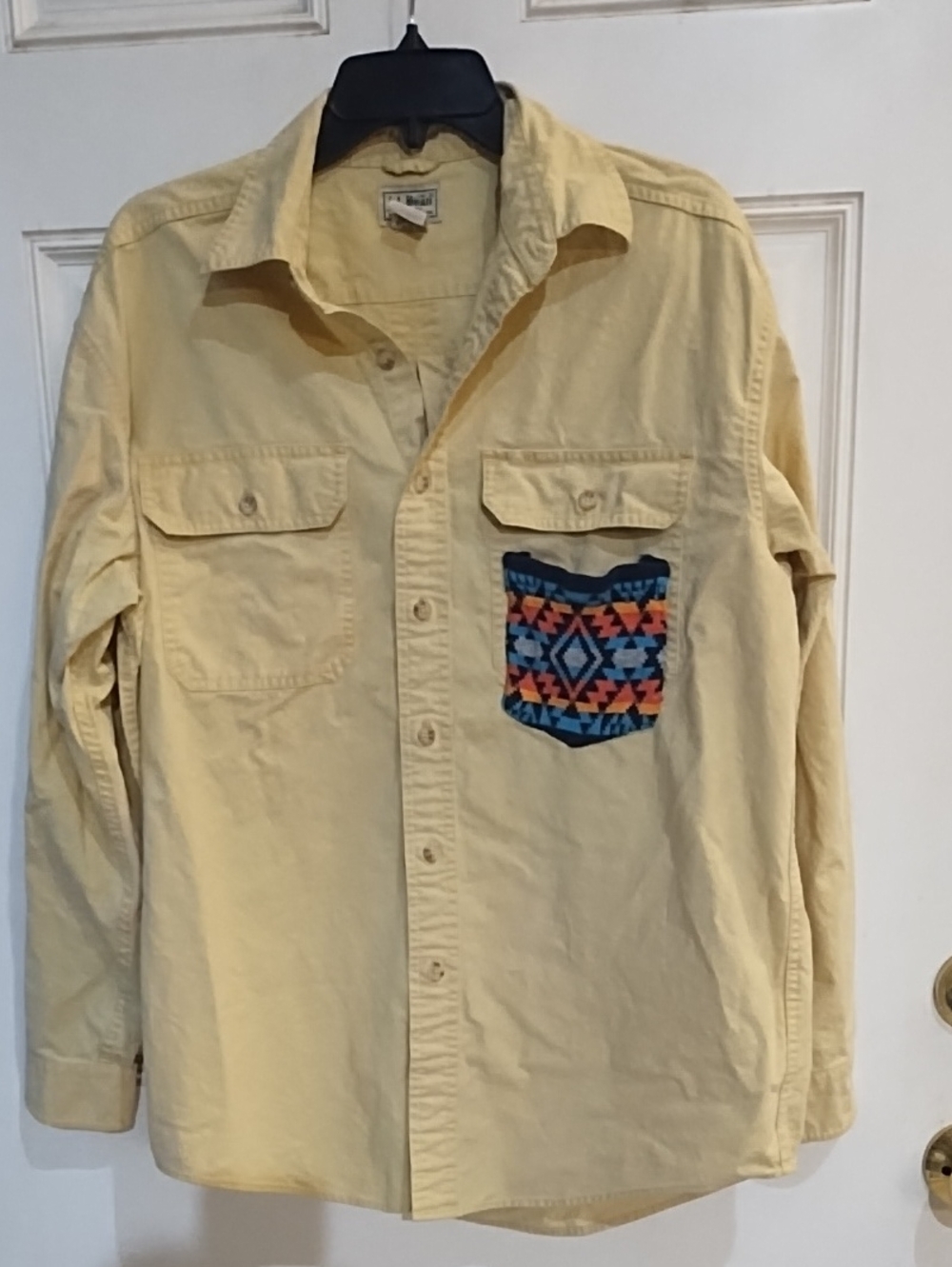 L.L. Bean Yellow Men’s Shirt with Patterned Chest Pocket